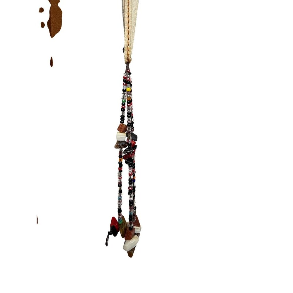 Hand-Painted Sheer Poncho With Abstract Face Design & Beaded Tassels - Picture 3 of 5